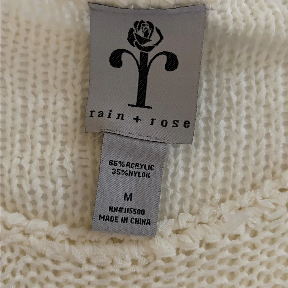 Rain + Rose Sweater Ivory Knit Sweater with Fringe NWOT size Medium - Picture 9 of 9